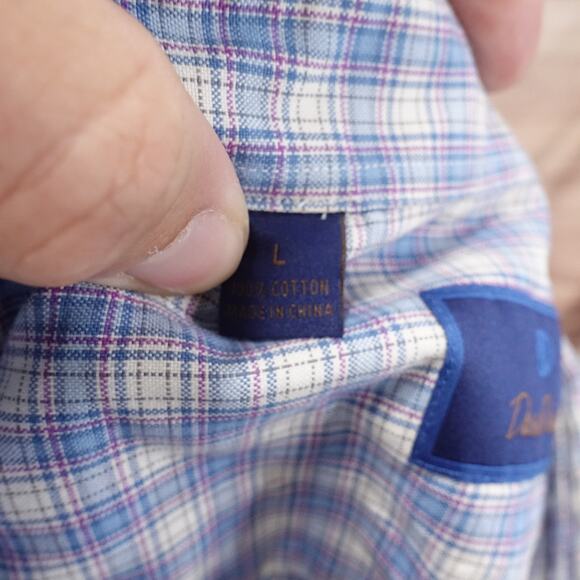 DAVID DONAHUE BLUE PLAID BUTTON DOWN SHIRT MENS SIZE L LARGE - Picture 8 of 8